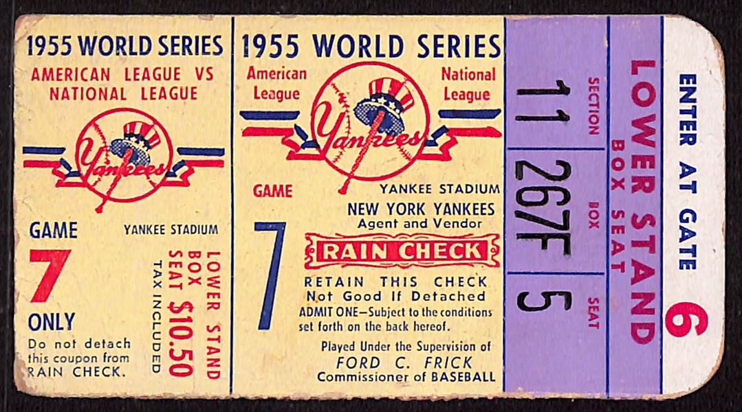 1955 World Series Game 7 Ticket - Yankees vs. Dodgers - Comes from the Estate of Former MLB Player Bill Harris