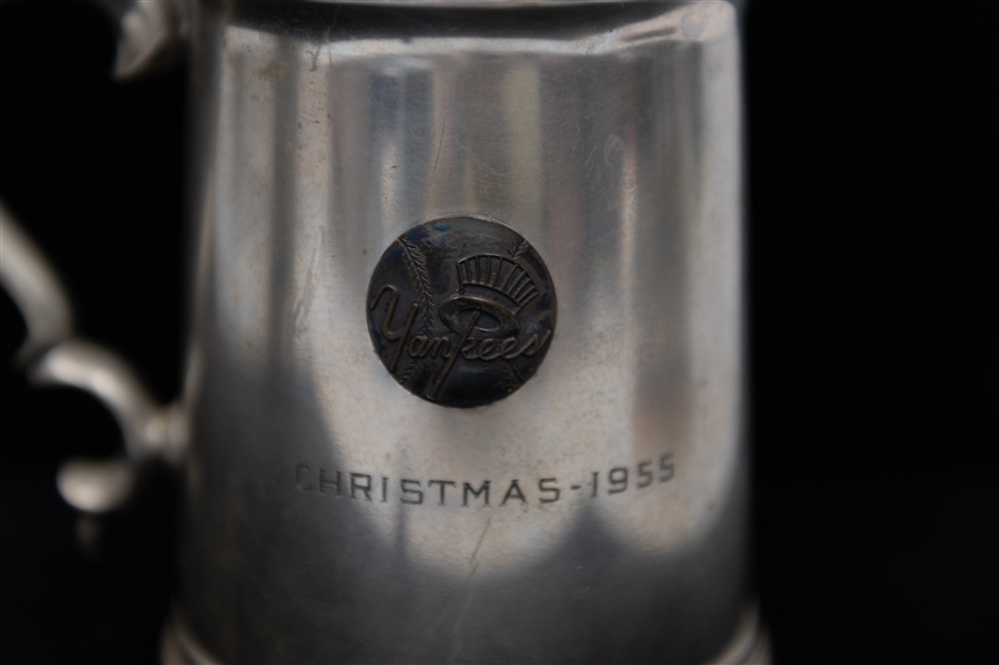 Set of (2) 1955 Baseball NY Yankees Pewter Christmas Souvenir Steins with Clear Bottoms - Comes from the Estate of Former MLB Player Bill Harris