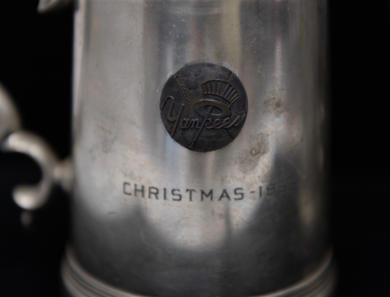Set of (2) 1955 Baseball NY Yankees Pewter Christmas Souvenir Steins with Clear Bottoms - Comes from the Estate of Former MLB Player Bill Harris