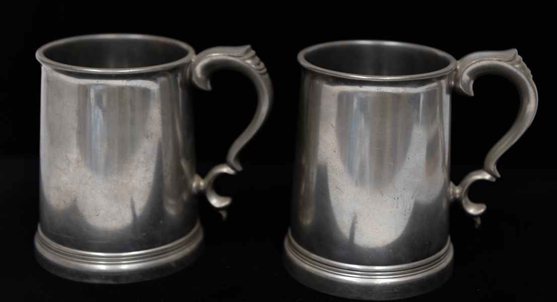 Set of (2) 1955 Baseball NY Yankees Pewter Christmas Souvenir Steins with Clear Bottoms - Comes from the Estate of Former MLB Player Bill Harris