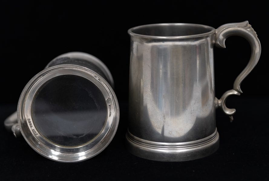 Set of (2) 1955 Baseball NY Yankees Pewter Christmas Souvenir Steins with Clear Bottoms - Comes from the Estate of Former MLB Player Bill Harris