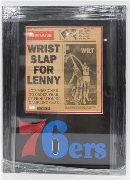 Matted/Framed Wilt Chamberlain Signed 76ers Display  (JSA Sticker)