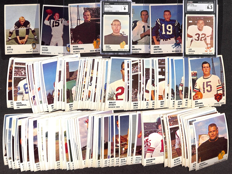 1961 Fleer Football Near Complete Set (High Quality - 112 of 120 Cards) w. Jim Brown (CGC 6.5), Unitas, Meredith, Starr (CGC 6), Hornung, Kemp, Otto, +