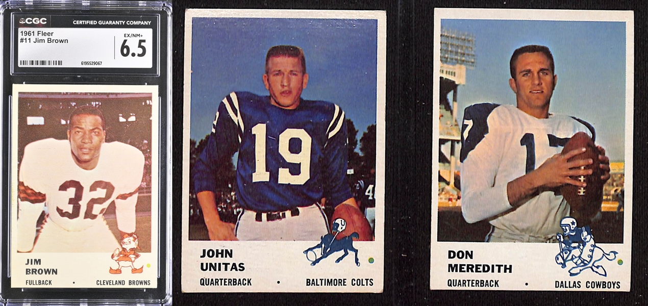1961 Fleer Football Near Complete Set (High Quality - 112 of 120 Cards) w. Jim Brown (CGC 6.5), Unitas, Meredith, Starr (CGC 6), Hornung, Kemp, Otto, +