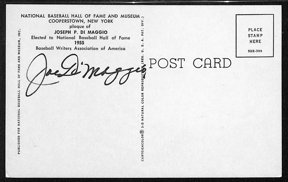 Joe DiMaggio Signed Hall of Fame Plaque Card (JSA Auction Letter)