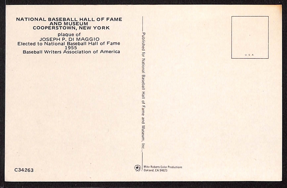 Joe DiMaggio Signed Hall of Fame Plaque Card (JSA Auction Letter)