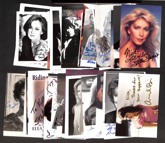 Lot of (45) Signed Postcard-Sized Actress Photos & Prints w. Stella Stevens, More (JSA Auction Letter)