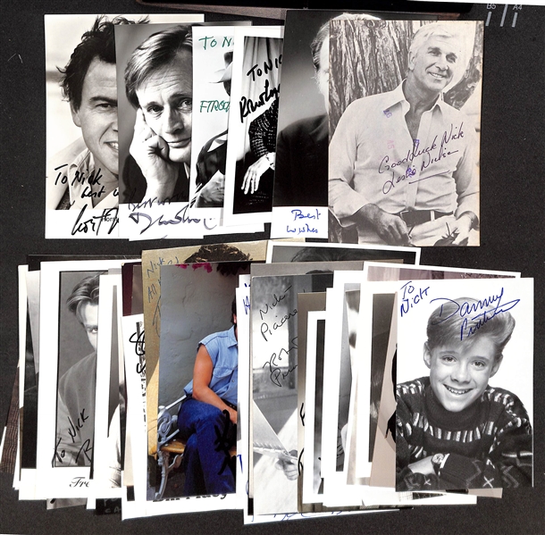 Lot of (45+) Signed Male Actor Photos & Prints (postcard sized) w. Leslie Neilson, Rex Harrison, More (JSA Auction Letter)