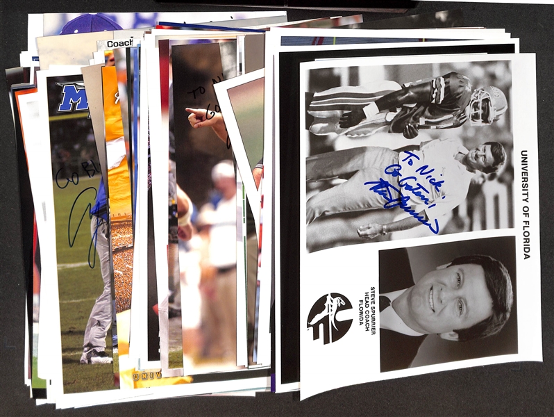 Lot of (70+) College Football Coach Signed Photos/Prints (primarily 8"x10") w. Steve Spurrier, Mack Brown, Les Miles (JSA Auction Letter)