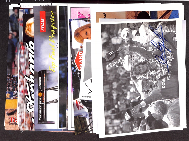 Mixed Sport Lot of (40) Signed Photos/Prints & (35) Signed 2008 Miami Dolphin Cheerleader Prints and Ari Luyendyk (Racer) (JSA Auction Letter)